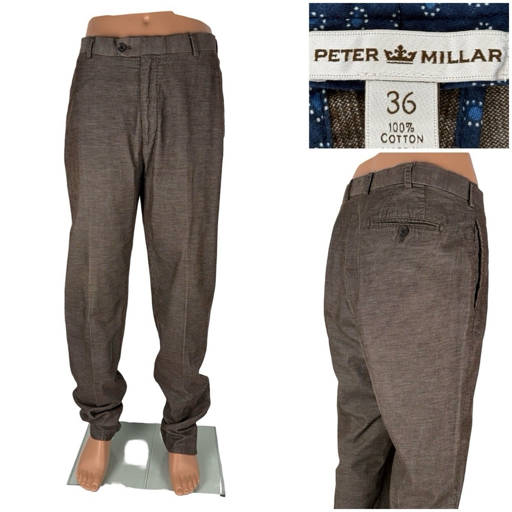 Peter Millar Pants Mens 36 X 36 Corduroy 5 Pocket Brown Flat Front Casual Cotton